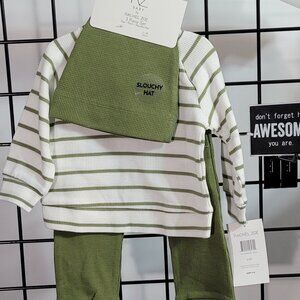 Rz Unisex Baby Rachel Zoe 3 Piece Set 6-9 Months Slouchy Hat Top Pants Olive